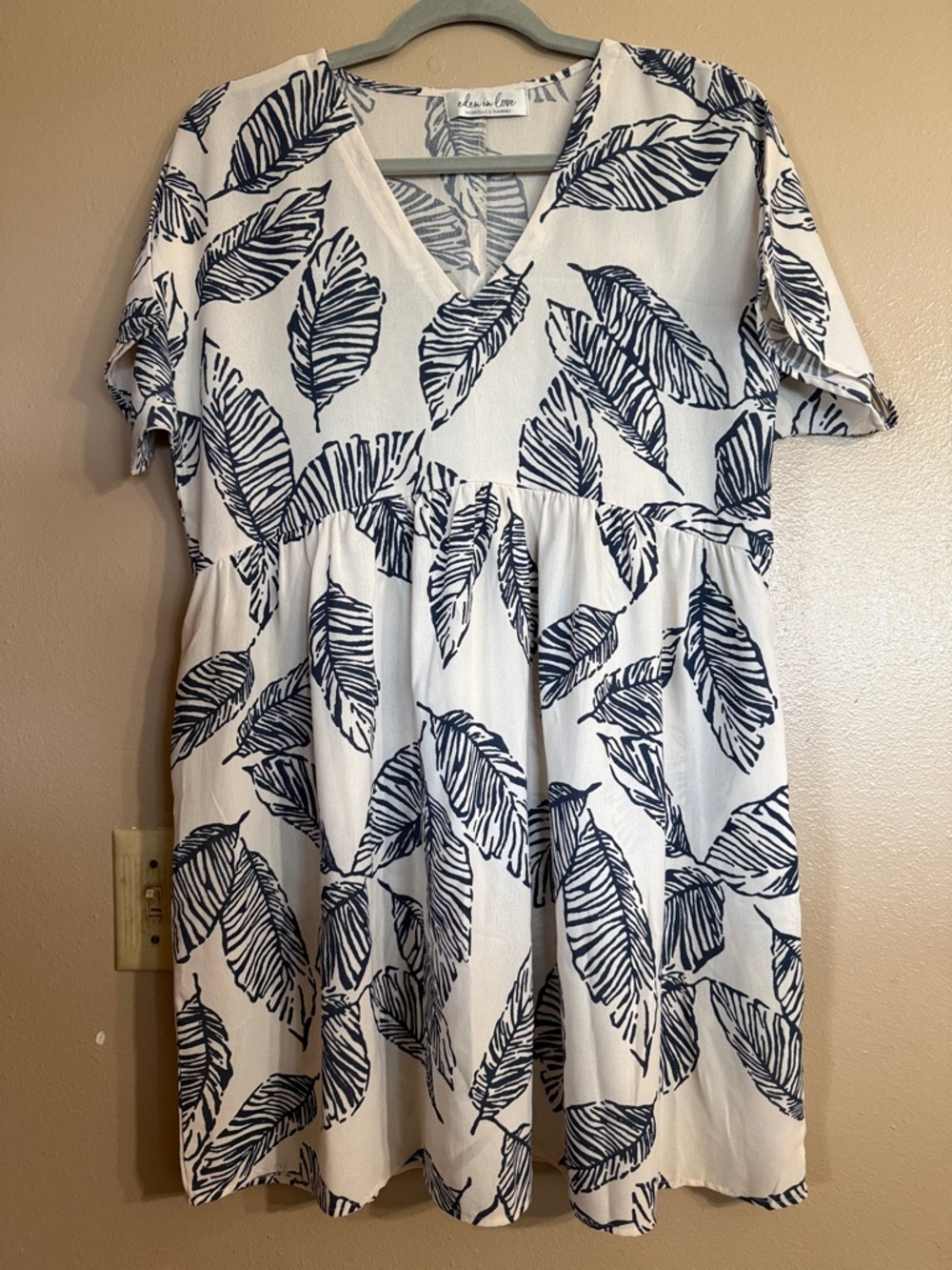 V-Neck Leaf Print Babydoll Dress